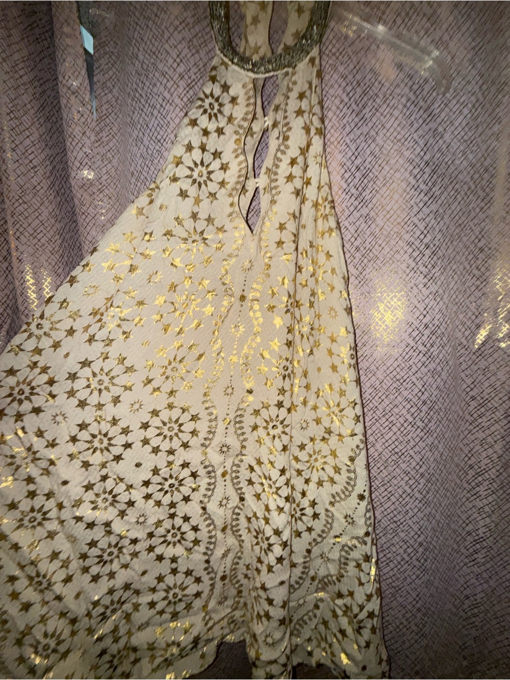 Kimchi Blue Cream Dress with Metallic Gold Motif - Picture 3 of 7